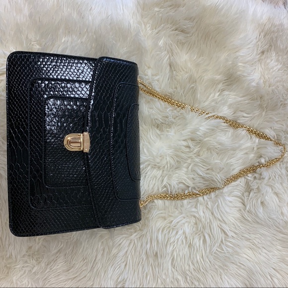 Black Croc Embossed Handbag - Picture 4 of 8